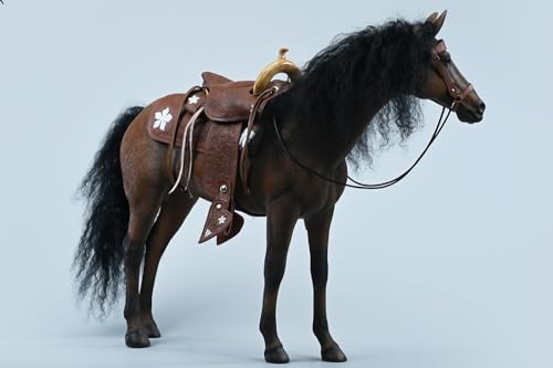 Figura de caballo coleccionable JXK: Caballos Akhal-Teke negros, pintados a mano por expertos, resina realista y segura, miniatura a escala 1:6.