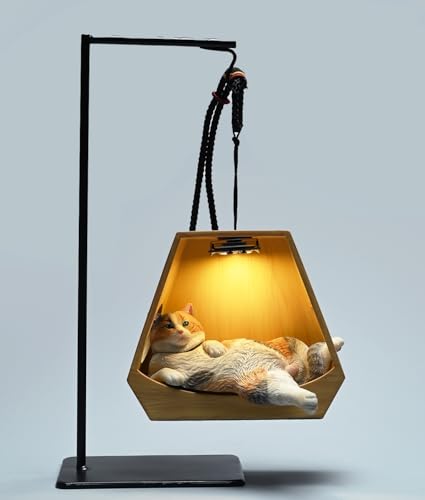 Figura de gato coleccionable JXK: Gato perezoso con cesta colgante, pintada a mano por expertos, resina realista y segura, miniatura a escala 1:6.