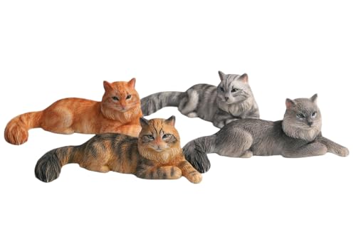 JXK Collectible Cat Figure: Mini Maine Coon, Expertly Hand-Painted, Lifelike, Safe Resin, Miniature Animal Figurine