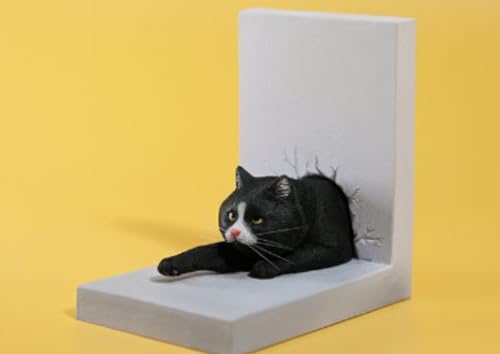 Figura de gato coleccionable JXK: El gato a través de la pared, pintada a mano por expertos, resina realista y segura, miniatura a escala 1:6.