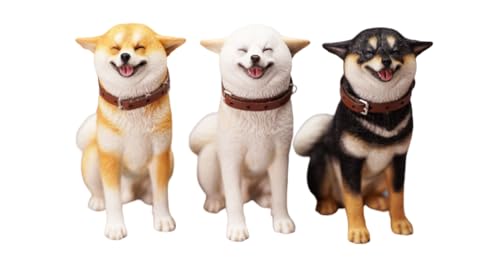 Figura de perro coleccionable JXK: Shiba Inu sonriente sentado, pintada a mano por expertos, resina realista y segura, miniatura a escala 1:6 JXK074