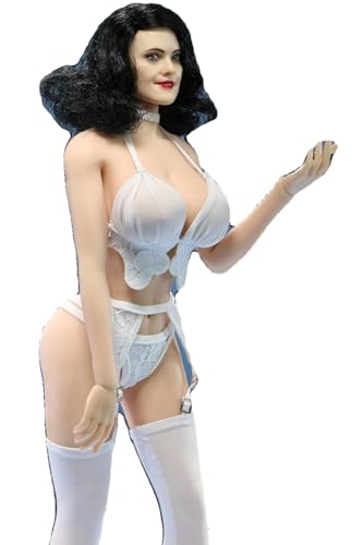 Ropa para muñeca a escala 1/6: lencería femenina de encaje negro con medias de liga para figura de acción coleccionable de 12 pulgadas
