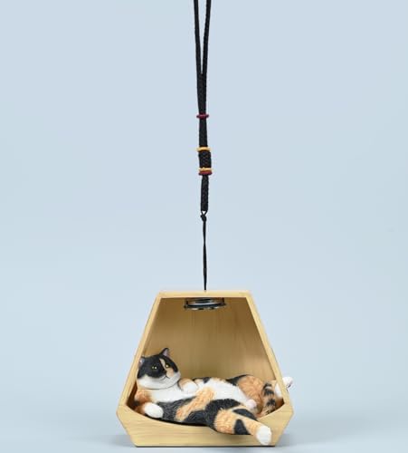 Figura de gato coleccionable JXK: Gato perezoso con cesta colgante, pintada a mano por expertos, resina realista y segura, miniatura a escala 1:6.