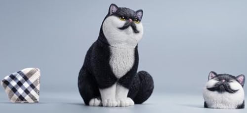 JXK Collectible Cat Figure: Change Head Exotic Shorthair Cat, Expertly Hand-Painted, Lifelike, Safe Resin, 1:6 Scale Miniature Animal Figurine