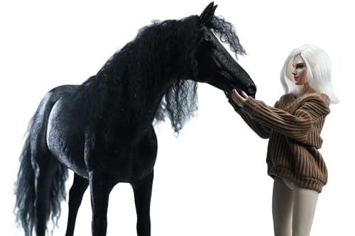 Figura de caballo coleccionable JXK: Caballos Akhal-Teke negros, pintados a mano por expertos, resina realista y segura, miniatura a escala 1:6.