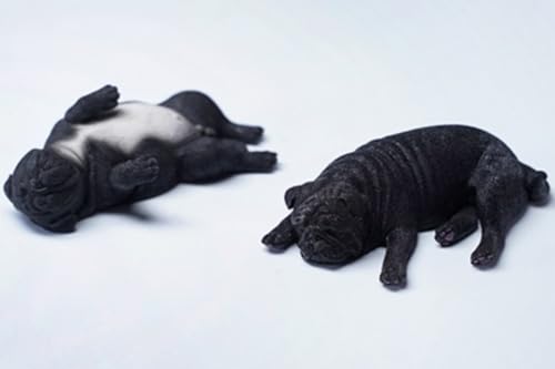 Figura de perro coleccionable JXK: Pug durmiendo, pintada a mano por expertos, realista, resina segura, miniatura a escala 1:6