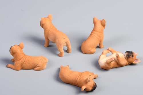 Figura de perro coleccionable JXK: Bulldog francés en miniatura, pintada a mano por expertos, resina realista y segura, figura de animal en miniatura a escala 1:12