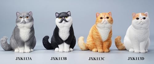 JXK Collectible Cat Figure: Change Head Exotic Shorthair Cat, Expertly Hand-Painted, Lifelike, Safe Resin, 1:6 Scale Miniature Animal Figurine