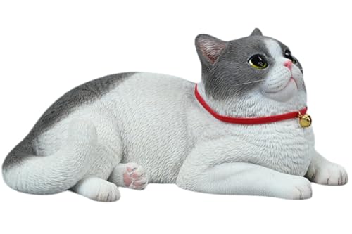 Figura de gato coleccionable JXK: Gato de pelo corto, pintada a mano por expertos, realista, de resina segura, miniatura a escala 1:3.