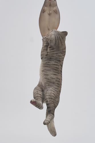 JXK Collectible Cat Figure: Cats That eat Fish 2.0, Expertly Hand-Painted, Lifelike, Safe Resin, 1:6 Scale Miniature Animal Figurine