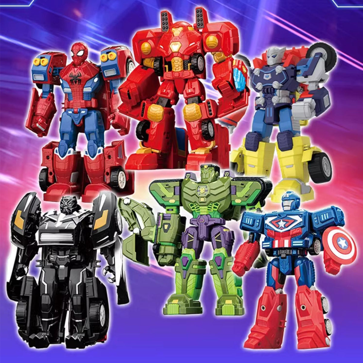 ZD Toys The Avengers Spider-Man/Black Panther/Hulk/Thor/Captain America/Iron Man Transformable Vehicle Car Model