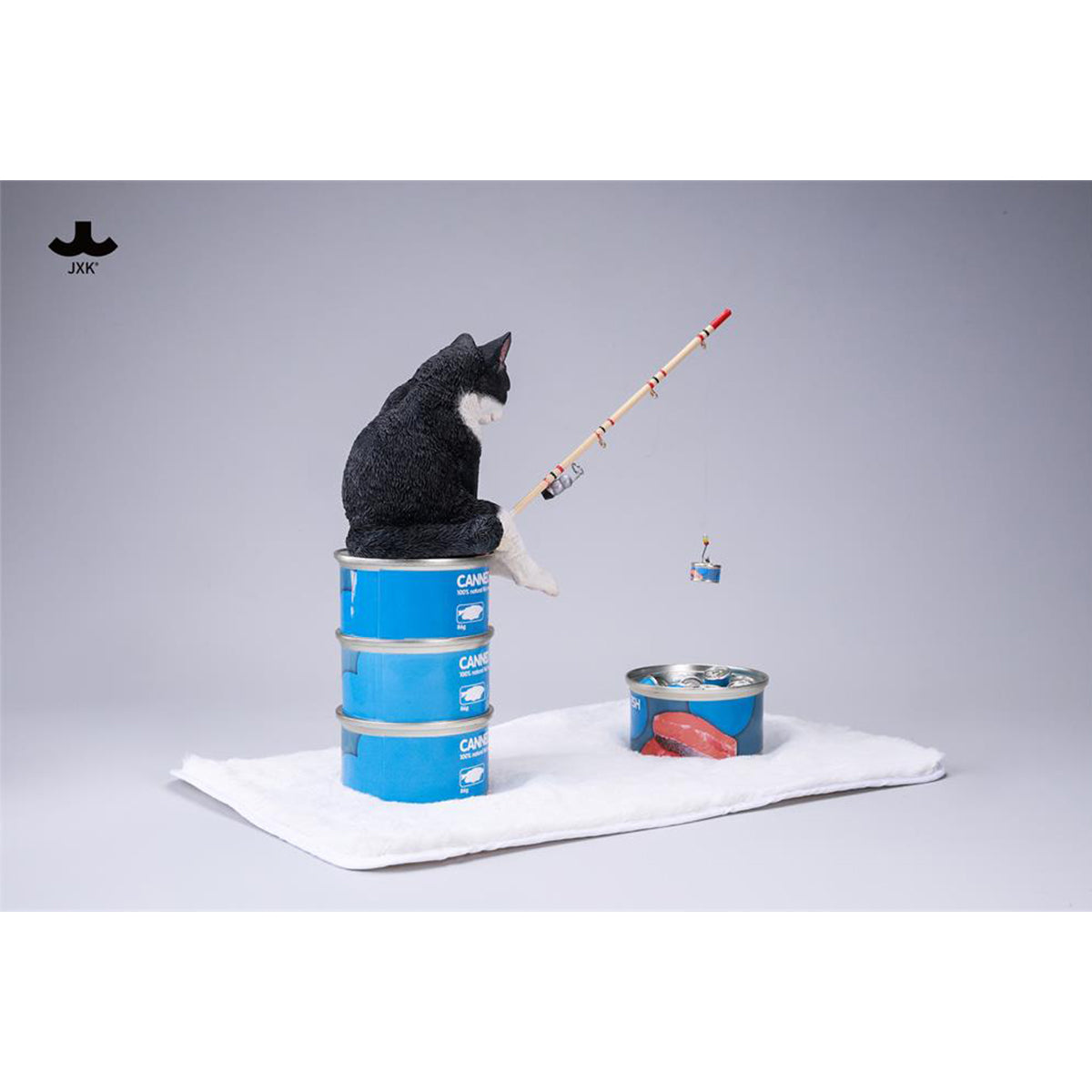 JXK Dream-Fishing Kitten Cat Static Expertly Hand-Painted Lifelike Animal Figurine