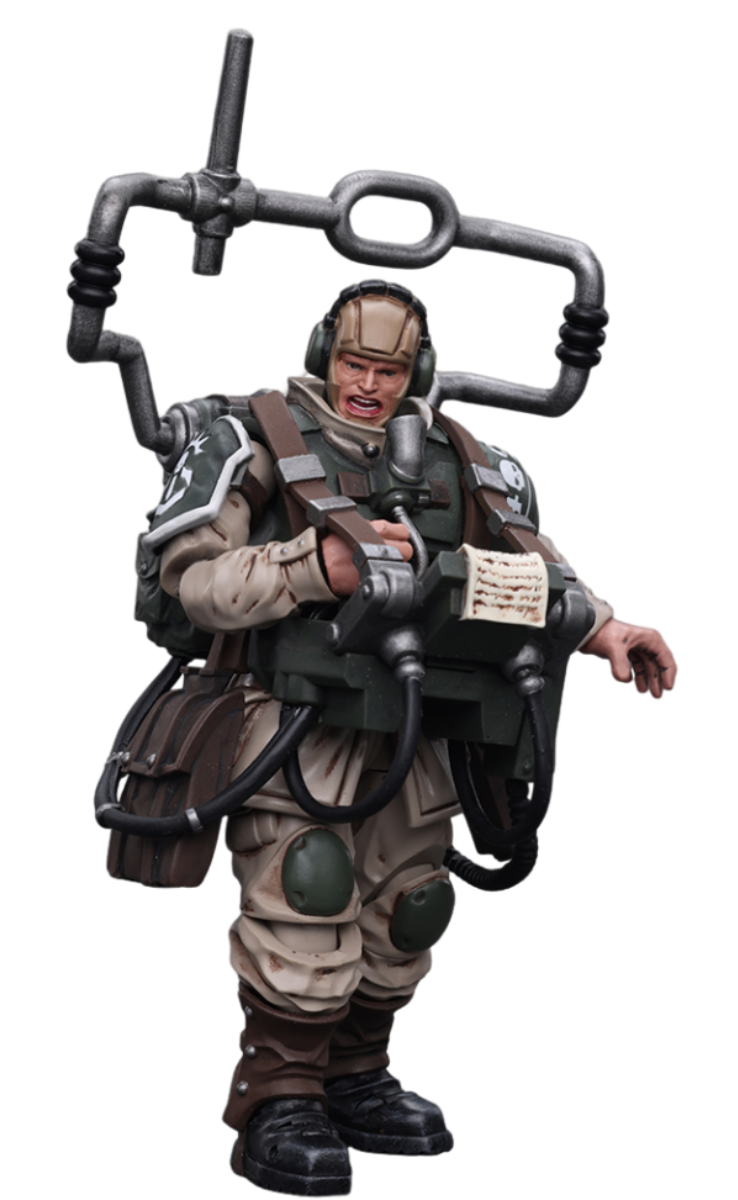 Figurine de collection JoyToy Warhammer 40K : Astra Militarum Cadian Command Squad Veteran avec Master Vox, figurines d'action à l'échelle 1:18 JT7912