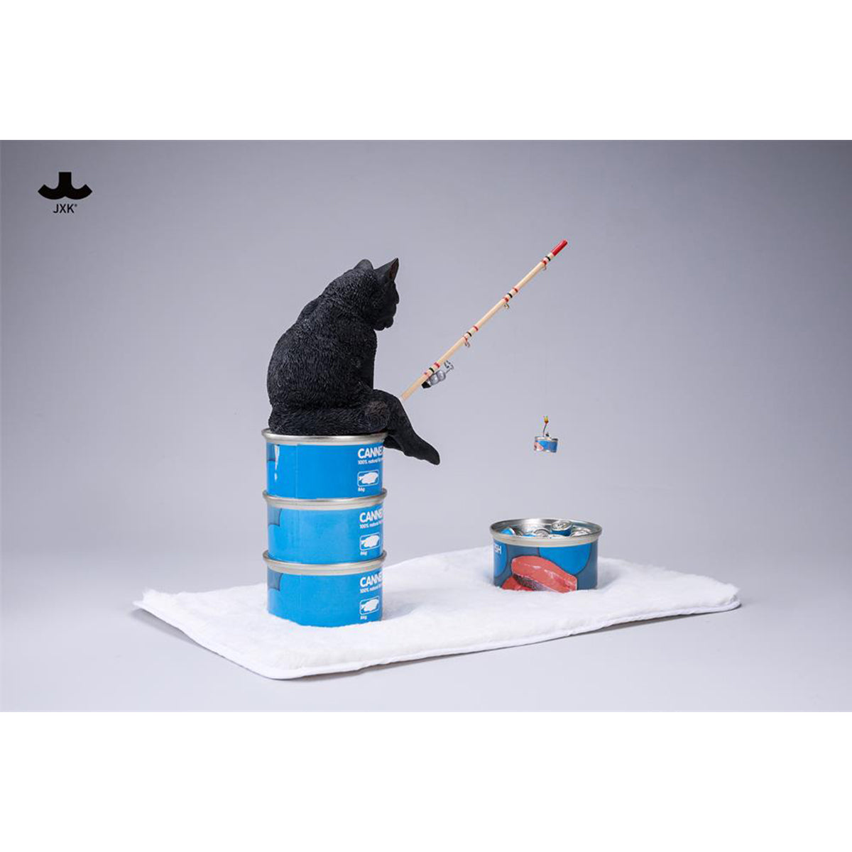 JXK Dream-Fishing Kitten Cat Static Expertly Hand-Painted Lifelike Animal Figurine