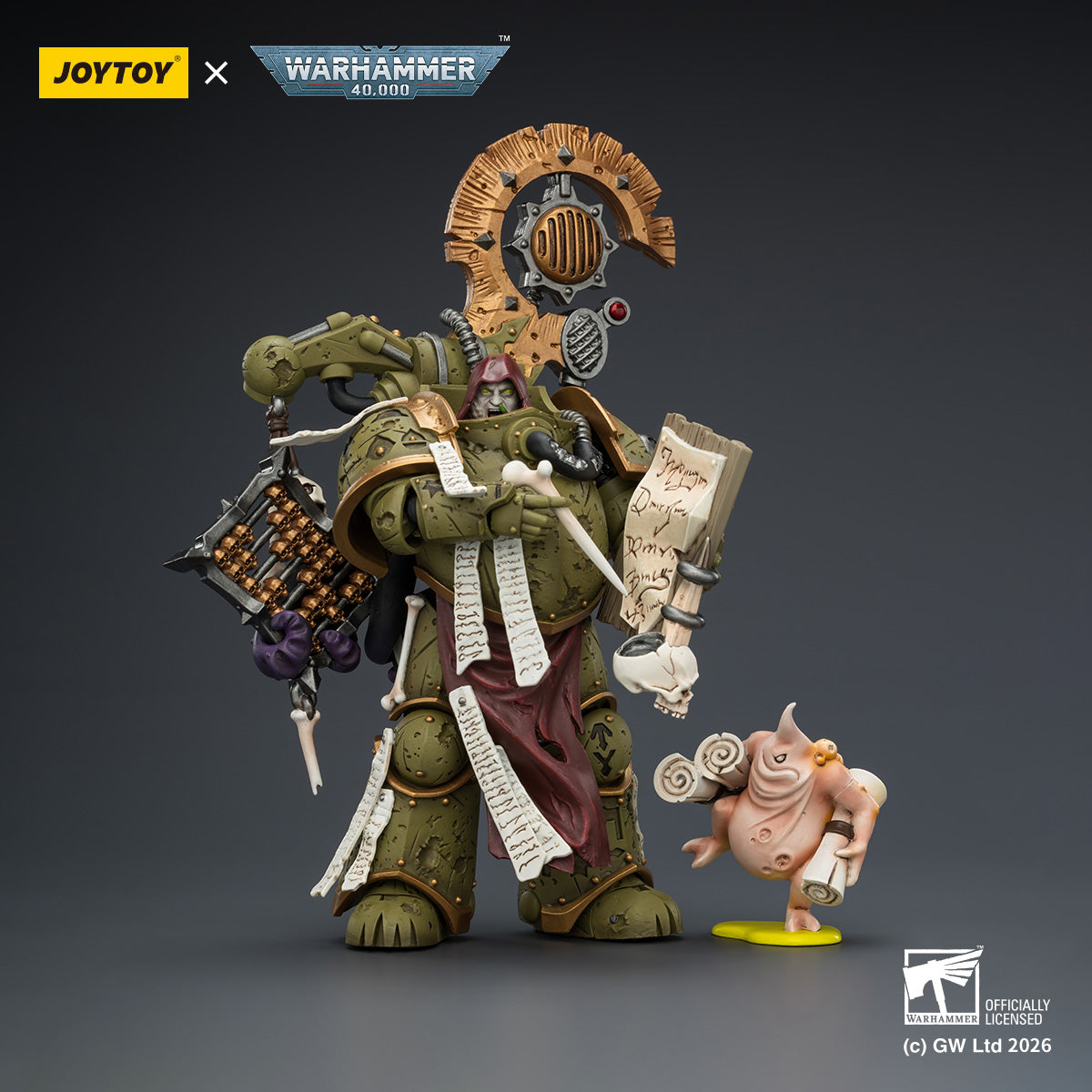 JOYTOY Warhammer 40K Death Guard Tallyman with Plasma Pistol & Biologus Putrifier with Injector Pistol and Hyper Blight Grenades 1/18 Scale Action Figure