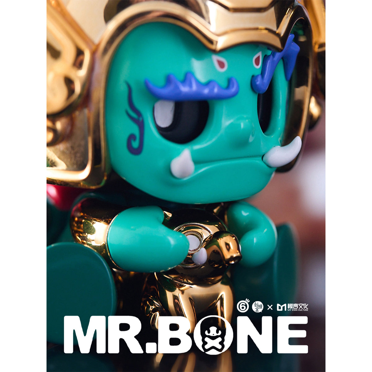 MR.BONE Ten-faced Demon King Golden Armor Red Feathers Art Figurine