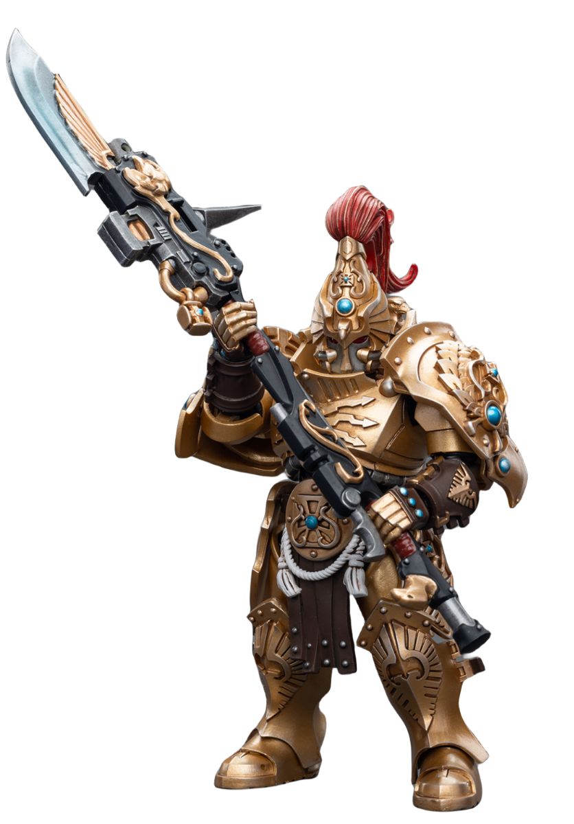 Figurine de collection JoyToy Warhammer 40K : Black Templars Primaris Initiate Brother Raemont, échelle 1:18 (Gardien avec lance de gardien)