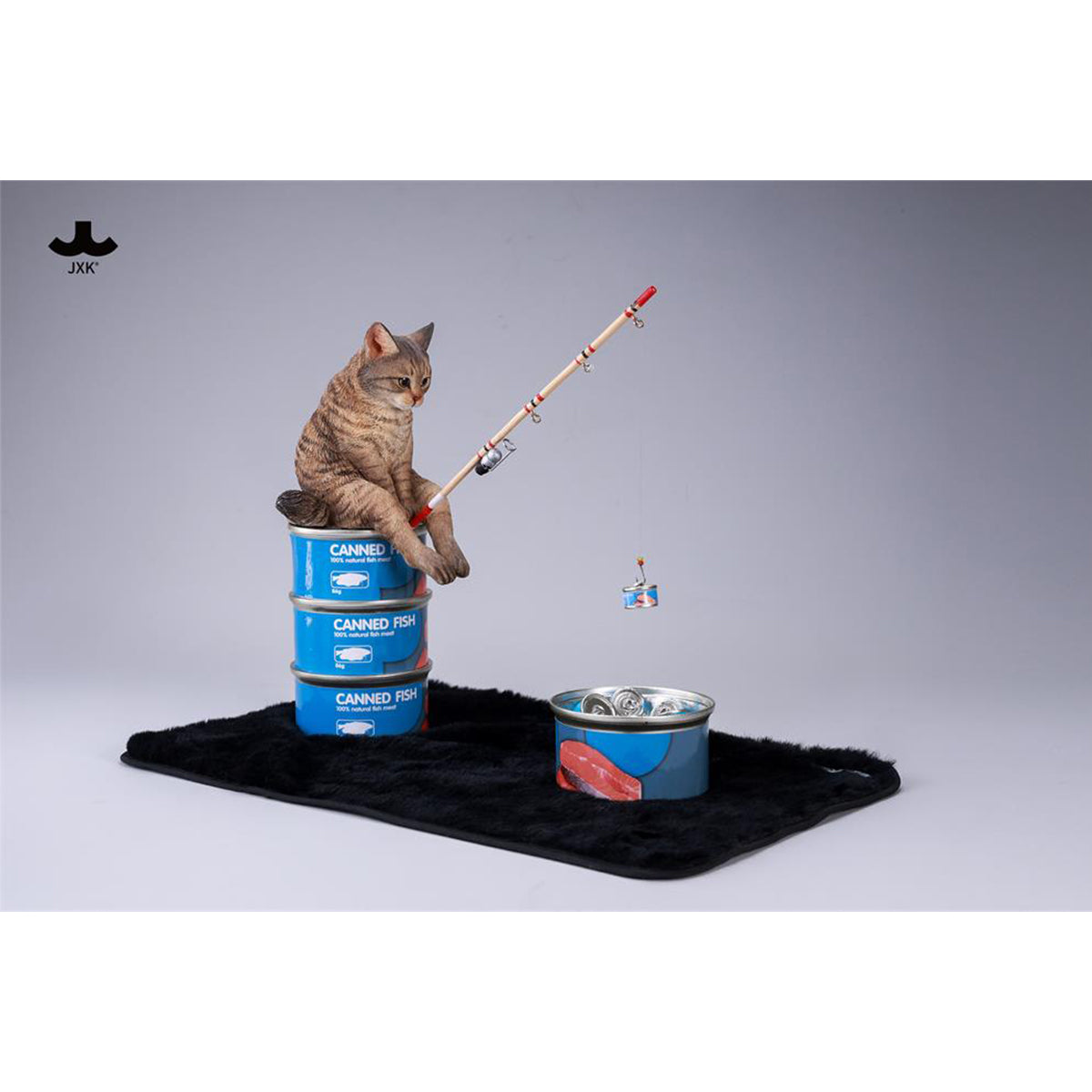 JXK Dream-Fishing Kitten Cat Static Expertly Hand-Painted Lifelike Animal Figurine