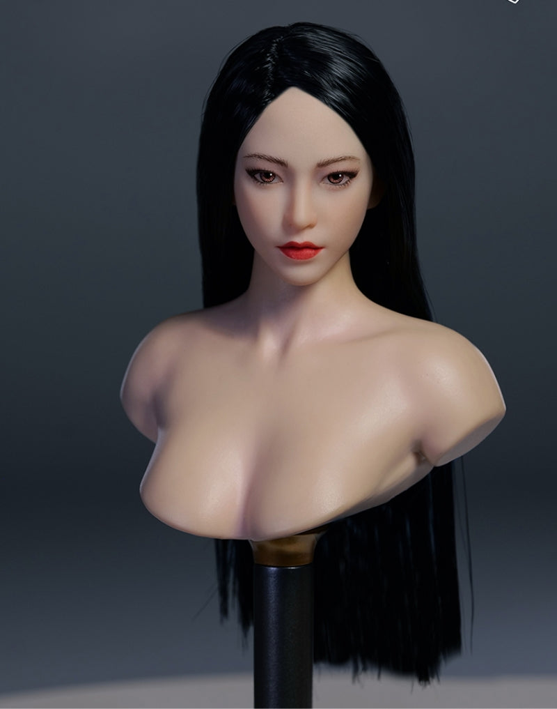 YMTOYS Asian Female Head Sculpt Huali (YMT102D) Realistic Beauty Headplay with Rooted Hair 1/6 Scale fit Action Figure