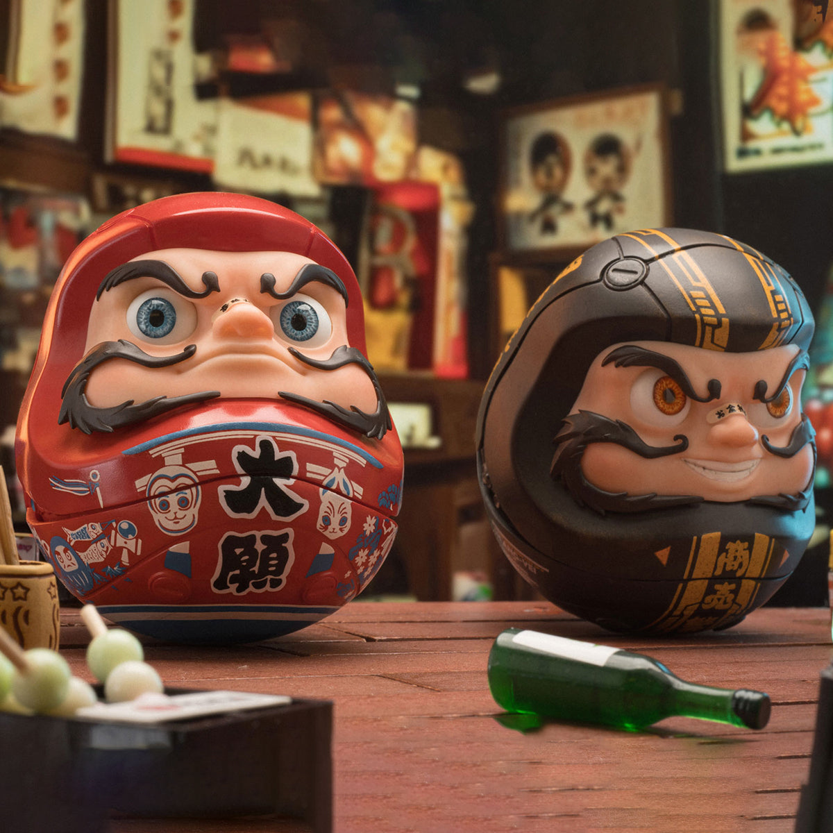 YUANXINSHI Authentic Dharma Style Series Great Wish Daruma & Prosperity in Business Daruma Set Statue