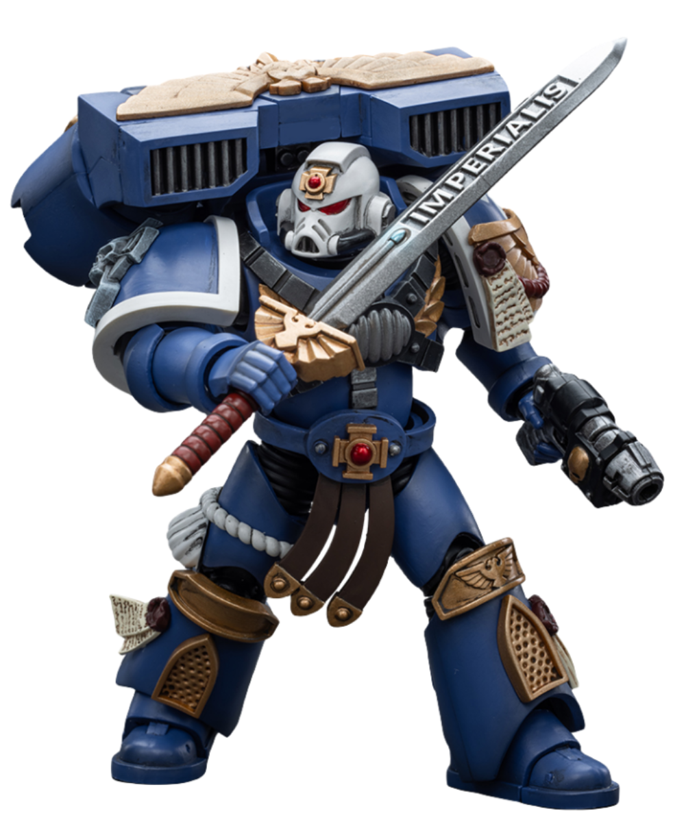 Figurine de collection JoyToy 40K : Sergent vétéran des Ultramarines Vanguard, échelle 1:18 (Sergent JT8018)