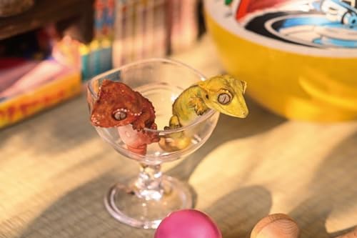 Figura de perro coleccionable JXK: Gecko de pestañas, pintada a mano por expertos, realista, resina segura, miniatura a escala 1:1
