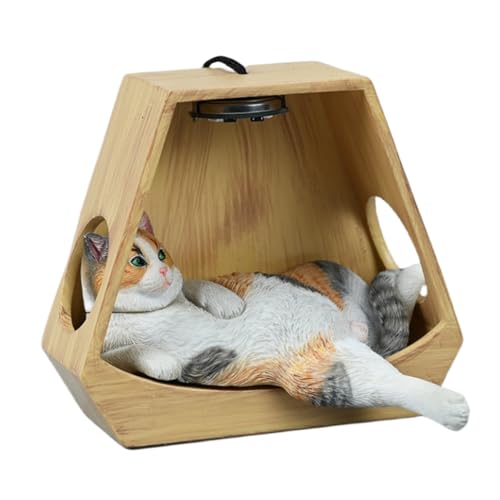 Figura de gato coleccionable JXK: Gato perezoso con cesta colgante, pintada a mano por expertos, resina realista y segura, miniatura a escala 1:6.