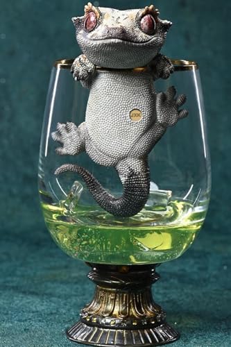Figura de perro coleccionable JXK: Gecko de pestañas, pintada a mano por expertos, realista, resina segura, miniatura a escala 1:1