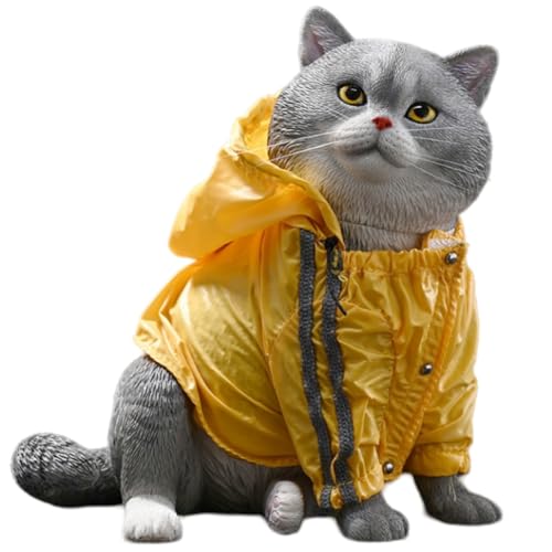 Figura de gato coleccionable JXK: Gato de pelo corto sentado, pintado a mano por expertos, resina realista y segura, miniatura a escala 1:4.