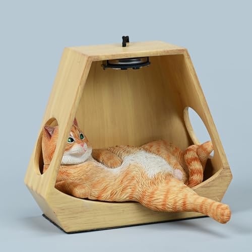Figura de gato coleccionable JXK: Gato perezoso con cesta colgante, pintada a mano por expertos, resina realista y segura, miniatura a escala 1:6.