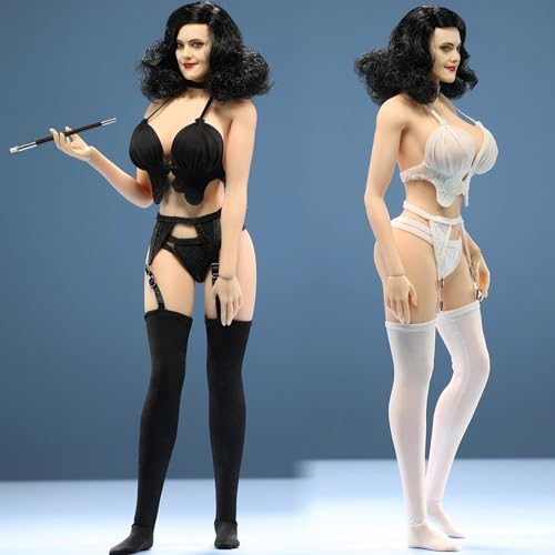 Ropa para muñeca a escala 1/6: lencería femenina de encaje negro con medias de liga para figura de acción coleccionable de 12 pulgadas