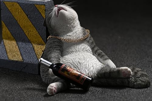 Figura de gato coleccionable JXK: Gato borracho, pintada a mano por expertos, realista, resina segura, miniatura a escala 1:6
