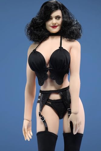 Ropa para muñeca a escala 1/6: lencería femenina de encaje negro con medias de liga para figura de acción coleccionable de 12 pulgadas