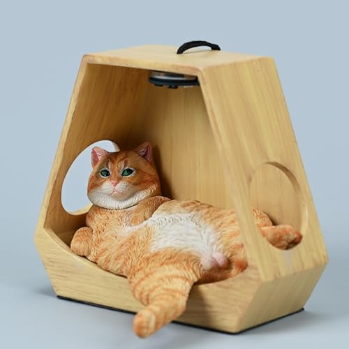 Figura de gato coleccionable JXK: Gato perezoso con cesta colgante, pintada a mano por expertos, resina realista y segura, miniatura a escala 1:6.