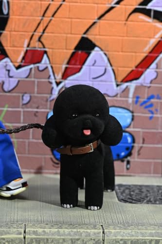 Figura de perro coleccionable JXK: Caniche negro aterciopelado, pintado a mano por expertos, resina realista y segura, miniatura a escala 1:6.