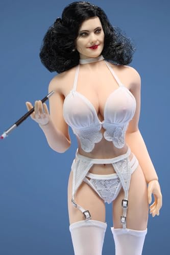 Ropa para muñeca a escala 1/6: lencería femenina de encaje negro con medias de liga para figura de acción coleccionable de 12 pulgadas
