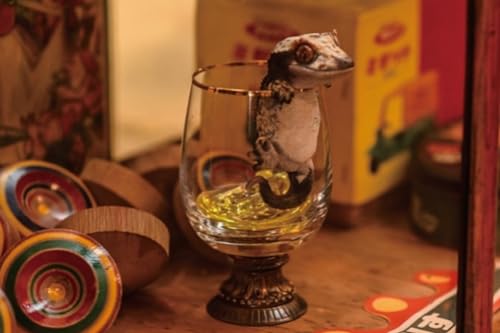 Figura de perro coleccionable JXK: Gecko de pestañas, pintada a mano por expertos, realista, resina segura, miniatura a escala 1:1
