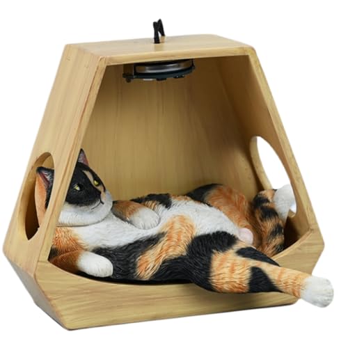 Figura de gato coleccionable JXK: Gato perezoso con cesta colgante, pintada a mano por expertos, resina realista y segura, miniatura a escala 1:6.