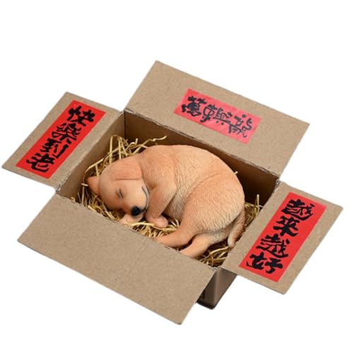 Figura de perro coleccionable JXK: Labrador en posición de dormir, pintada a mano por expertos, resina realista y segura, miniatura a escala 1:4.