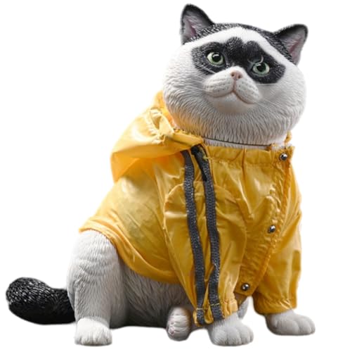 Figura de gato coleccionable JXK: Gato de pelo corto sentado, pintado a mano por expertos, resina realista y segura, miniatura a escala 1:4.