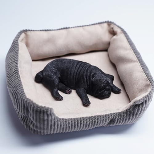 Figura de perro coleccionable JXK: Pug durmiendo, pintada a mano por expertos, realista, resina segura, miniatura a escala 1:6