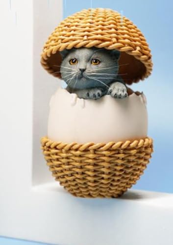 Figura de gato coleccionable JXK: El gato en la cáscara de huevo, pintada a mano por expertos, realista, resina segura, miniatura a escala 1:6.