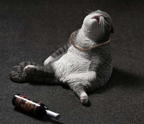 Figura de gato coleccionable JXK: Gato borracho, pintada a mano por expertos, realista, resina segura, miniatura a escala 1:6
