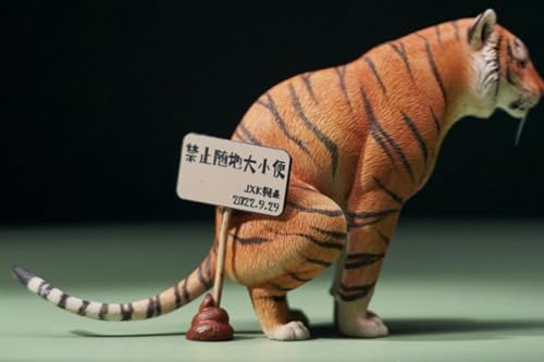 Figura de tigre coleccionable JXK: Tigre medio agachado, pintado a mano por expertos, realista, resina segura, miniatura a escala 1:12.