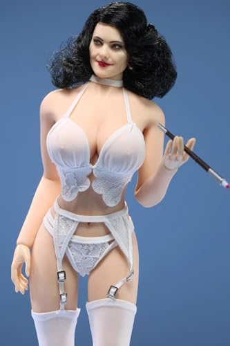 Ropa para muñeca a escala 1/6: lencería femenina de encaje negro con medias de liga para figura de acción coleccionable de 12 pulgadas