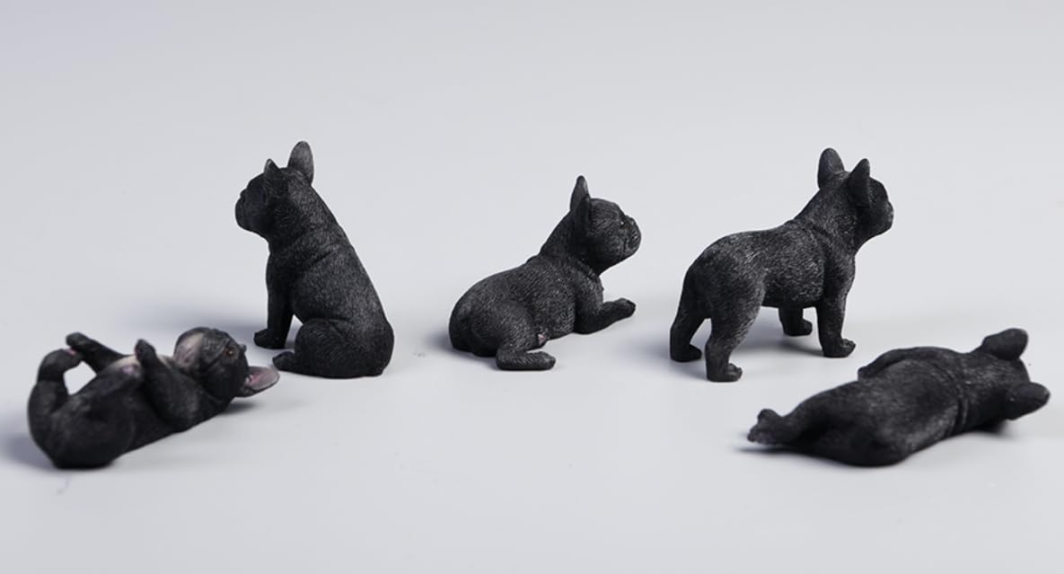 Figura de perro coleccionable JXK: Bulldog francés en miniatura, pintada a mano por expertos, resina realista y segura, figura de animal en miniatura a escala 1:12