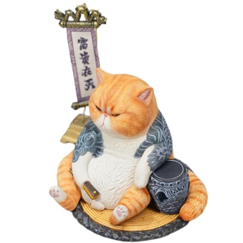 Figura de gato coleccionable JXK: Morir es tan natural como vivir, pintada a mano por expertos, resina realista y segura, figura de animal en miniatura a escala 1:12