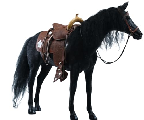 Figura de caballo coleccionable JXK: Caballos Akhal-Teke negros, pintados a mano por expertos, resina realista y segura, miniatura a escala 1:6.