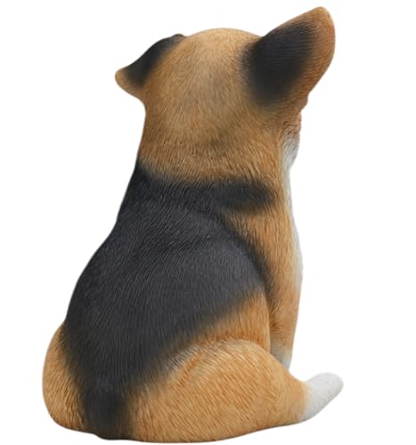 Figura de perro coleccionable JXK: Corgi galés amarillo sentado, pintado a mano por expertos, resina realista y segura, figura de animal en miniatura.