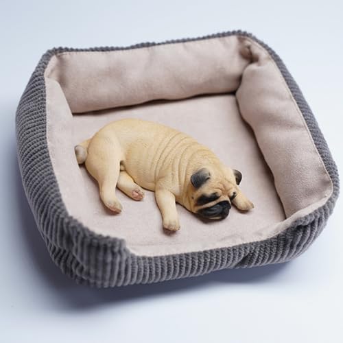 Figura de perro coleccionable JXK: Pug durmiendo, pintada a mano por expertos, realista, resina segura, miniatura a escala 1:6